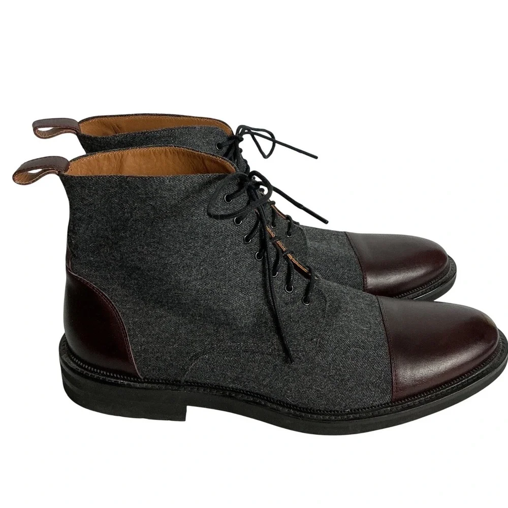 TAFT Jack EU 46 US 12 - 13 Gray Oxblood Cap Toe Handmade Boots Quiet Luxury